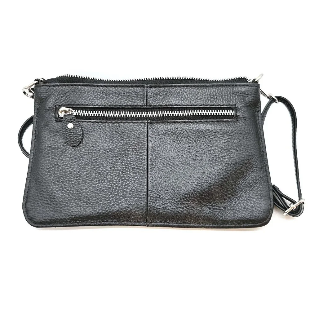 Beren Black Quilted Leather Crossbody Purse Clutch – Small Organizer Bag - Picture 2 of 9